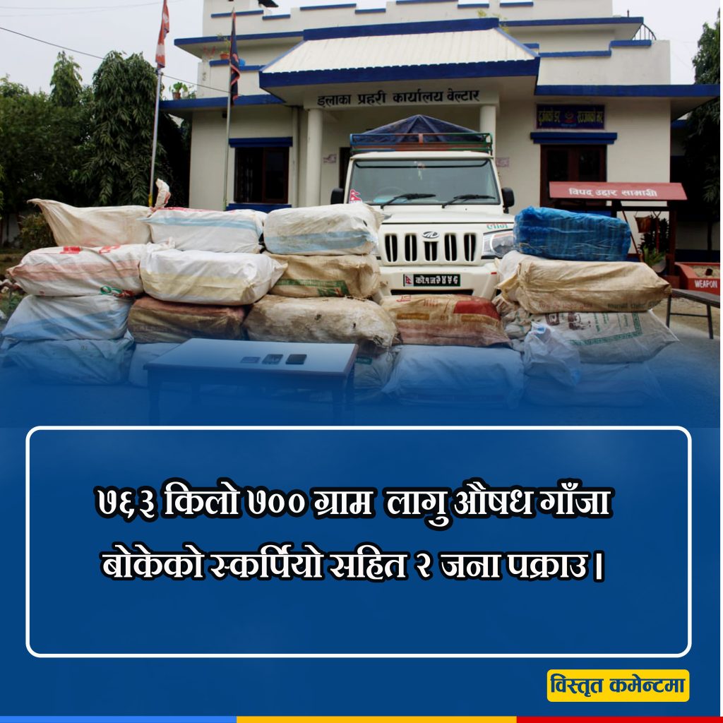 ७६३ किलो ७०० ग्राम लागूऔषध गाँजासहित बोलेरो गाडी र २ जना पक्राउ